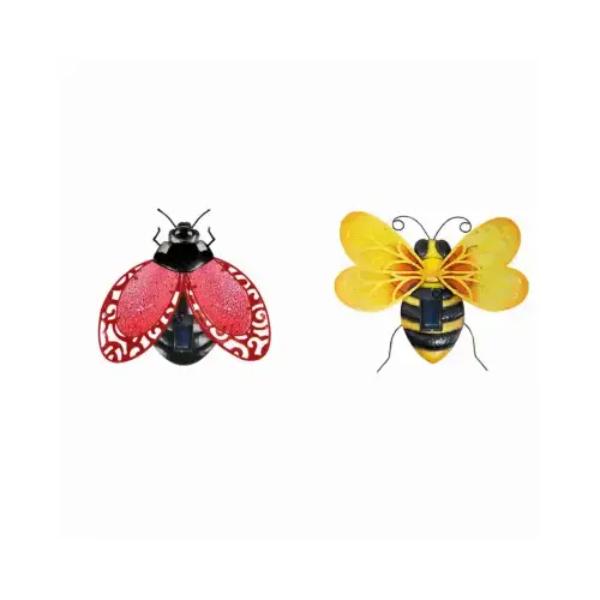 140229 Solar Microdot LED Wall Art - Metal & Textured Glass - Bumble Bee or Lady Bug - Pack of 12