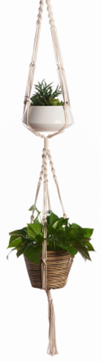 60-Inch Double-Tier Woven Plant Hanger - Natural Color - Pack of 6 - Decorative Knotting