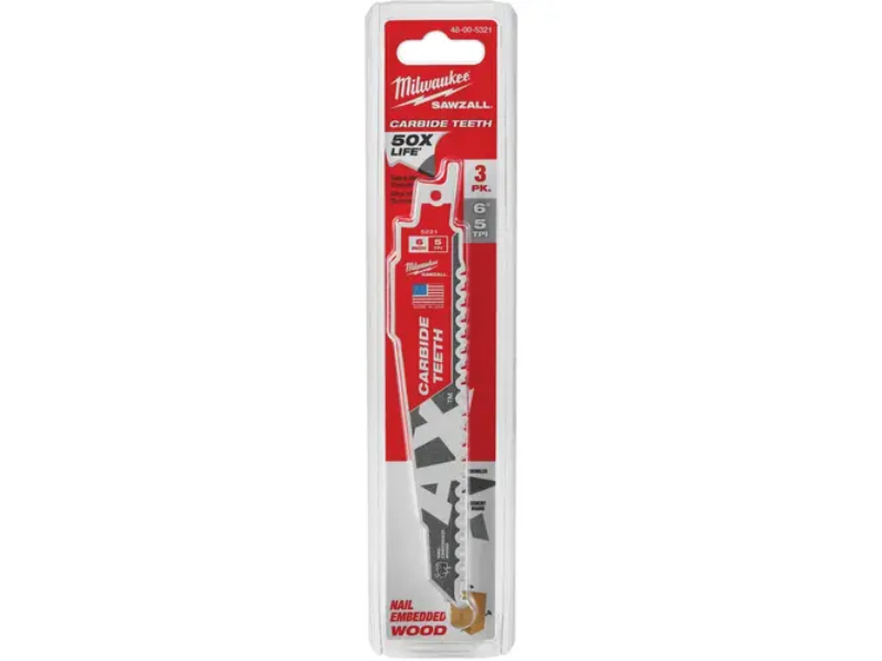 Picture of Milwaukee Electric Tool 143578 A x 6 in. SAWZALL 5 TPI Reciprocating Saw Blade with Carbide Teeth - Pack of 3