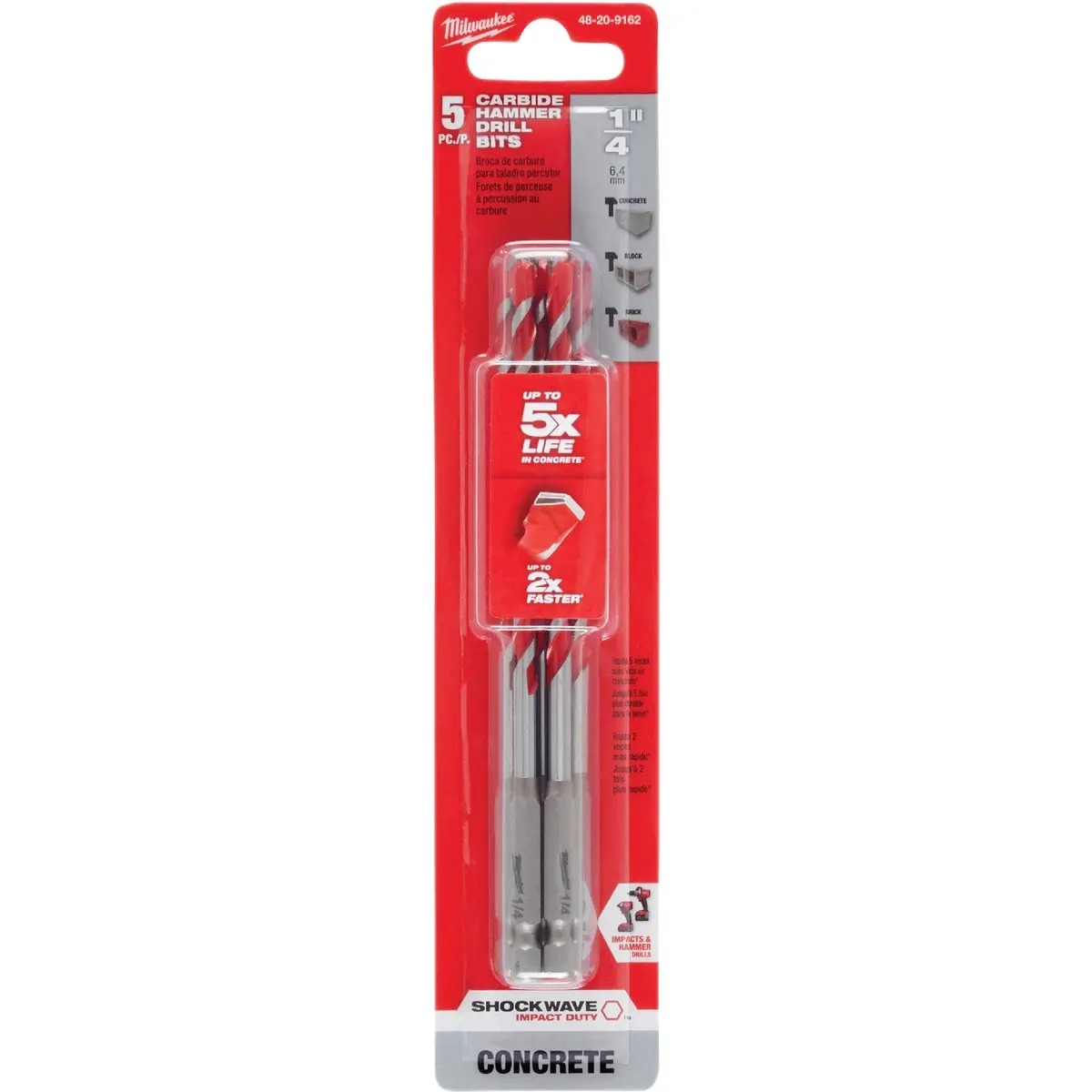 Picture of Milwaukee Electric Tool 144690 0.25 x 6 in. Impact Duty Masonry Carbide Hammer Drill Bit - Pack of 5