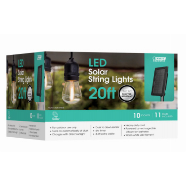 Picture of Feit Electric 250692 20 ft. Solar LED String Light Set&#44; 10 Sockets