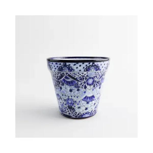 150025 12 x 13 in. Cono Ceramic Planter, Blue & White