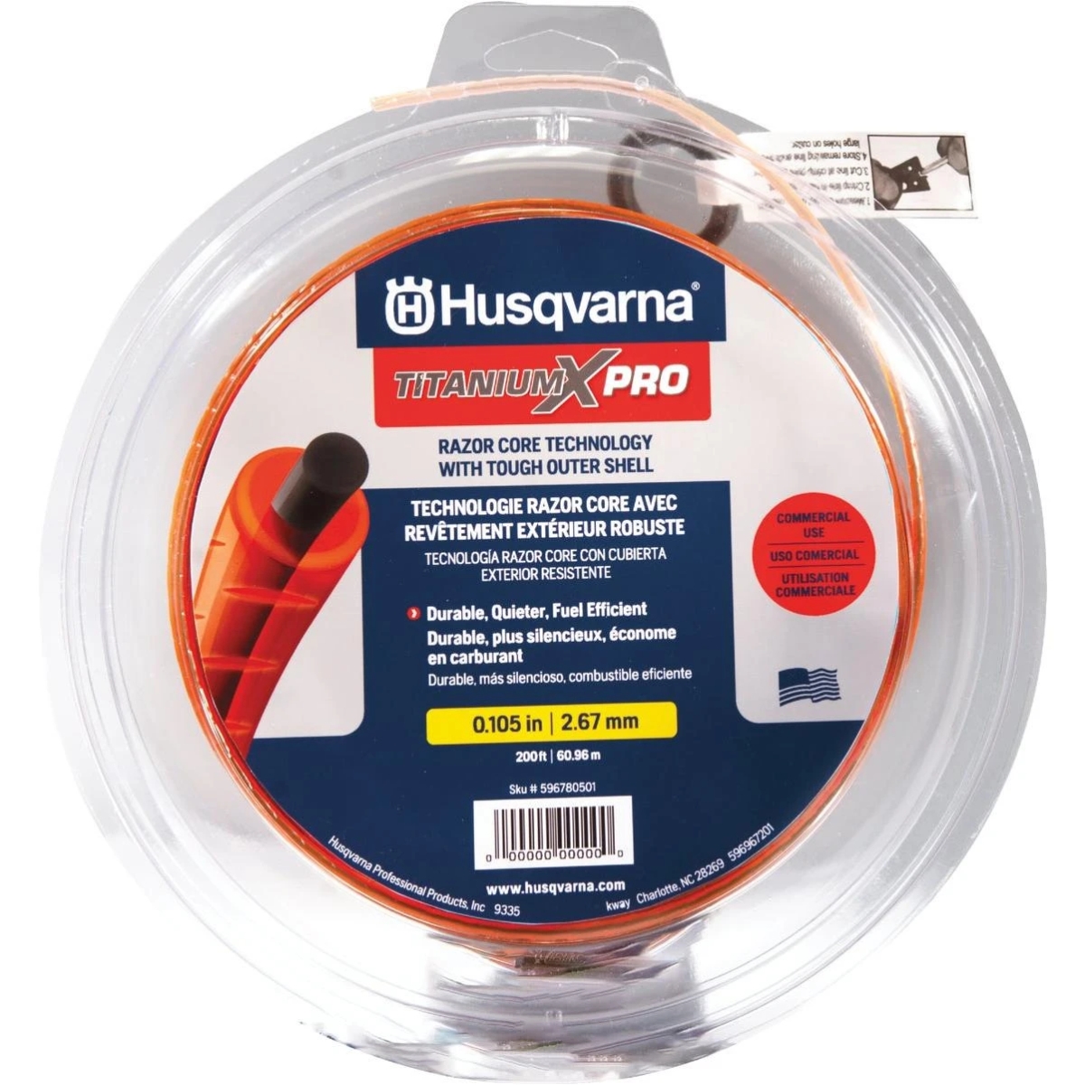 XP Force String Trimmer Line, 0.105 in Dia, 200 ft L, Polymer, Orange