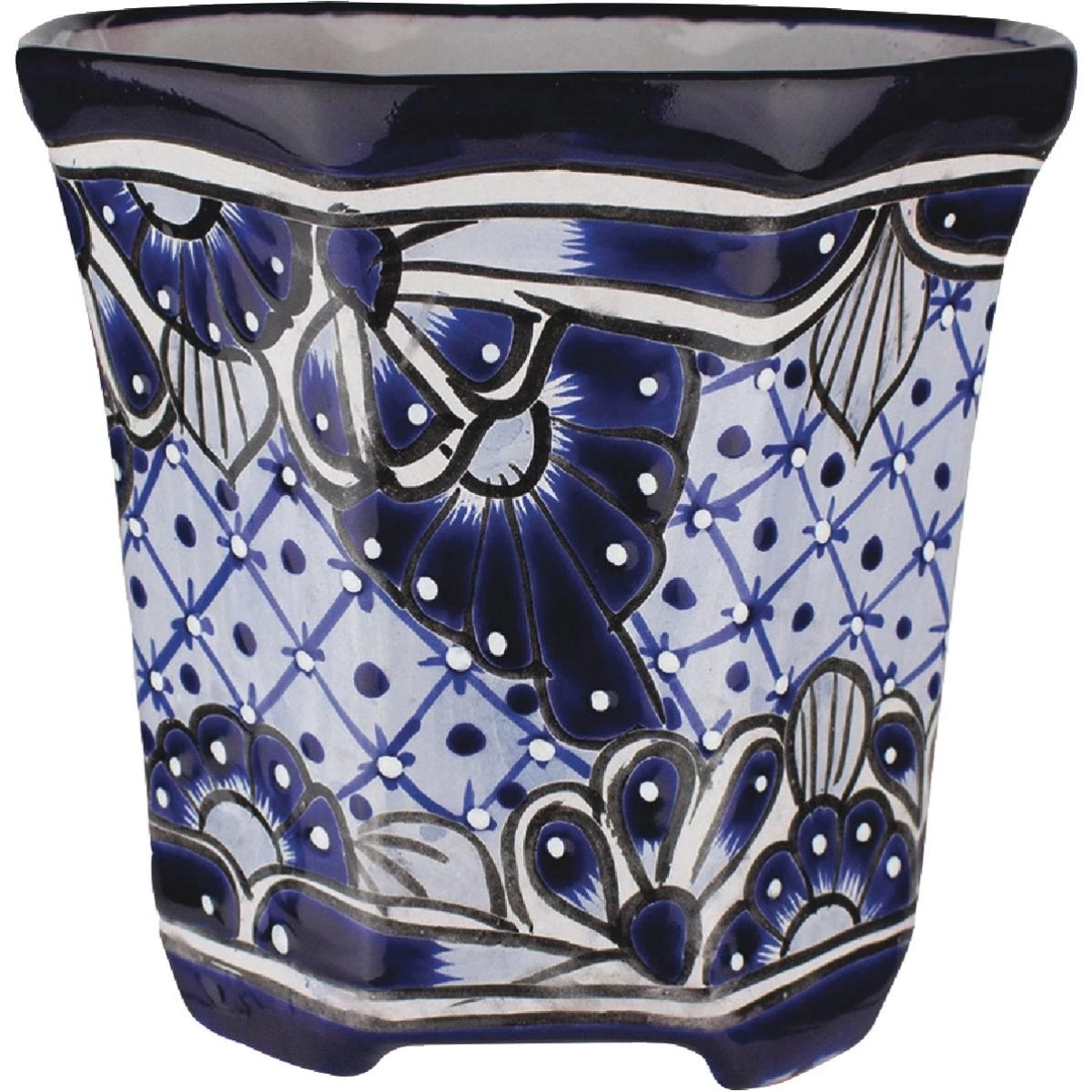 138751 8 in. Blue & White Octagonal Clay Planter - Pack of 2