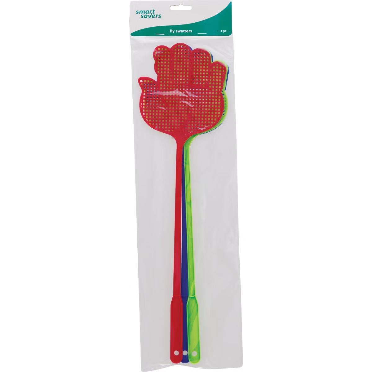 154234 5 x 4.7 in. Smart Savers Plastic Fly Swatter, Assorted Color - Pack of 3