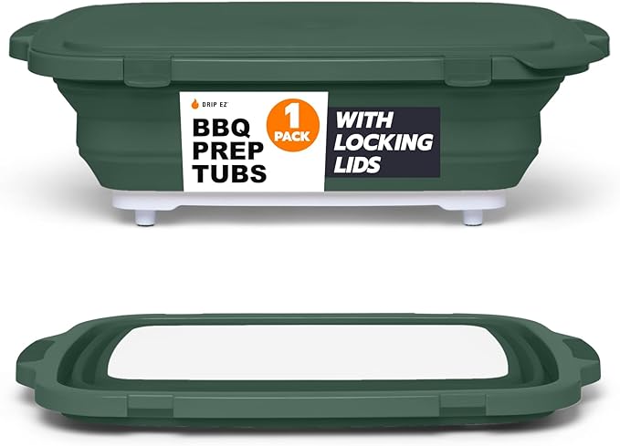Picture of Drip EZ 154592 Collapsible BBQ Prep Tub for Meal Prep Marinating Food Storage - Includes Cutting Board & Locking Lid, Green - Extra Large