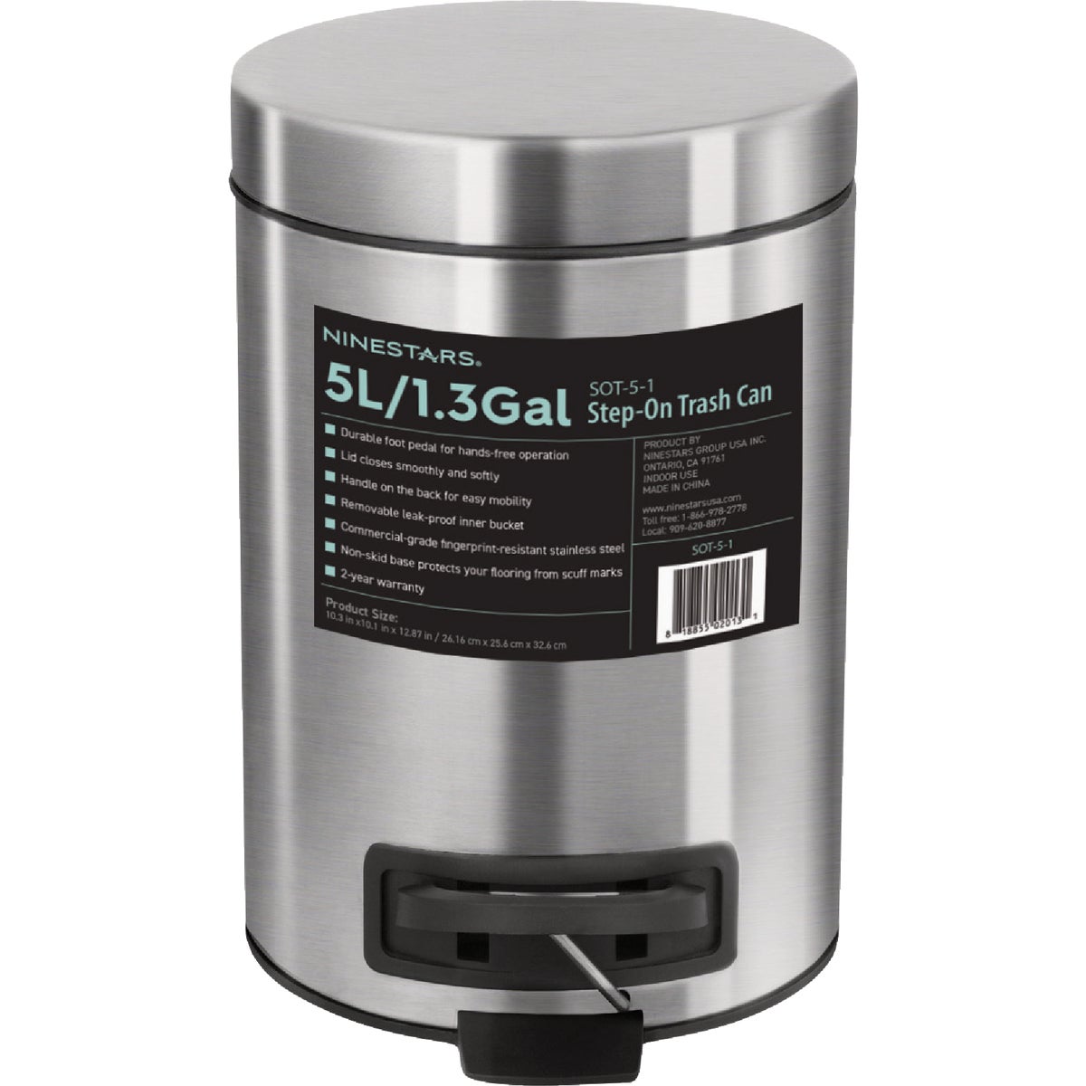 154496 1.3 gal Foot Pedal Round Trash Can, Silver