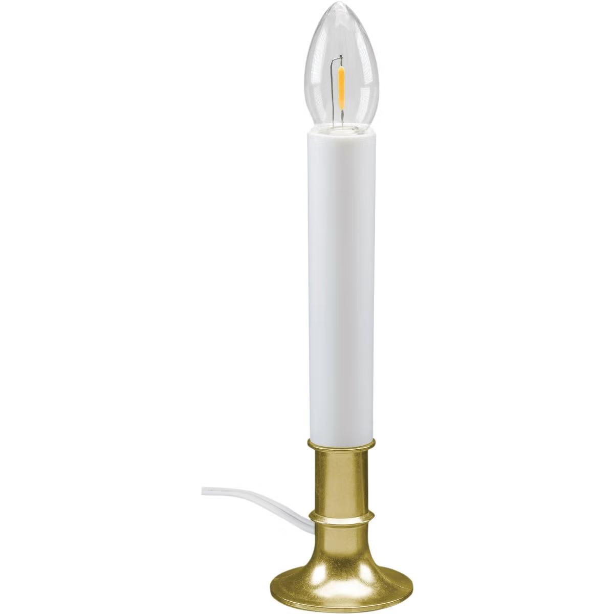 8'' H.x1.75'' D. Brass Finish Base Plug In Candle W/6 Hour Repeating Timer & Replaceable LED C7 Bulb