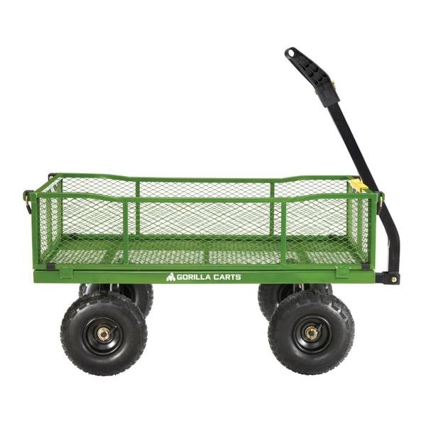 Utility Cart, 900 lb, 4-Wheel, 10 in Wheel, Pneumatic Wheel, Convertible Pull/Tow Handle, Green