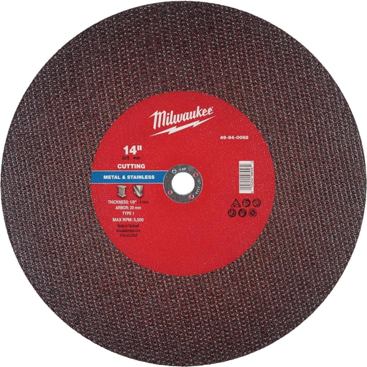 156415 14 in. x 0.125 in. x 20 mm Type 1 Metal Cut-Off Wheel - 30 Grit