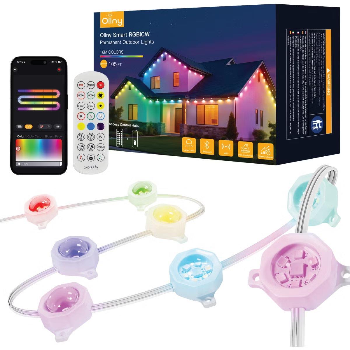 155886 105 ft. 80 LED RGBICW LED Smart Permanent Outdoor Light Set