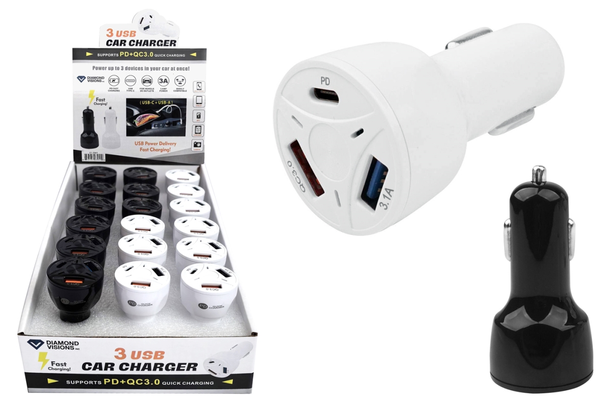 156337 Fast Charge Triple USB Car Charger - USB-C & A