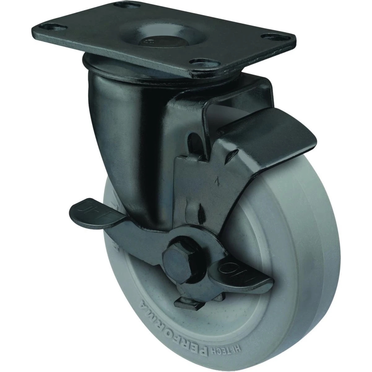 156840 4 in. Gray Thermoplastic Rubber Swivel Plate Caster with Locking Brake