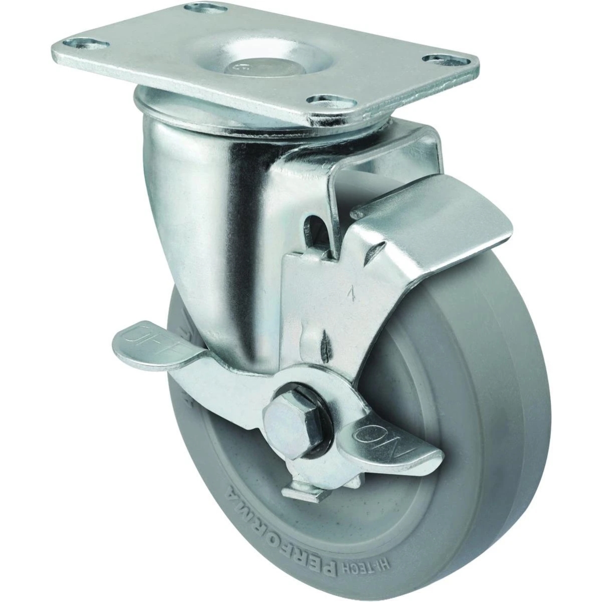156837 4 in. Thermoplastic Rubber Swivel Plate Caster with Locking Brake - Grey