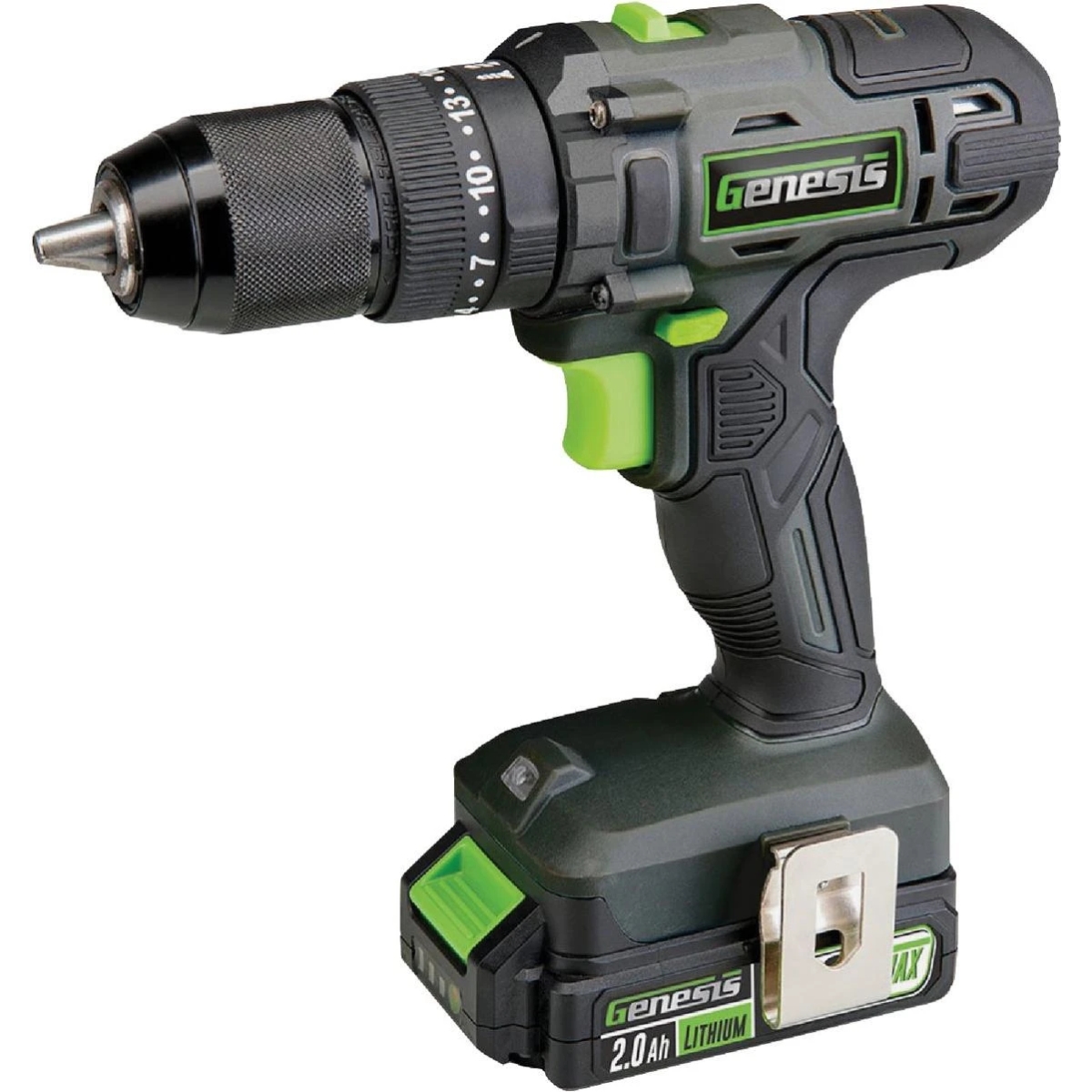 Genesis G20 Max Hammer Drill, Battery Included, 20 V, 2 Ah, 1/2 in Chuck, Ratcheting Chuck