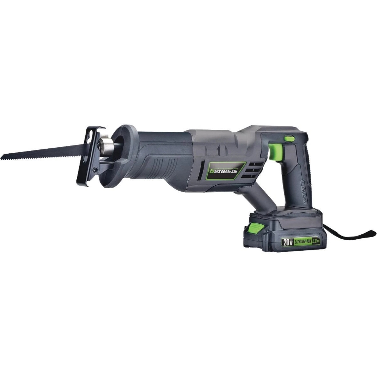 Genesis G20MAX 20V Variable-Speed Reciprocating Saw with 2.0Ah Battery & Charger, 1" Stroke Length, Tool-less Blade Clamp (GLRS20B)