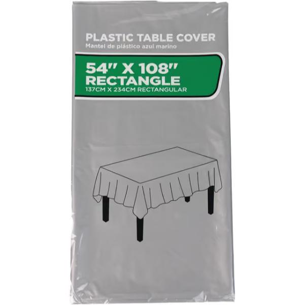 161496 54 x 108 in. Silver Rectangular Plastic Table Cover