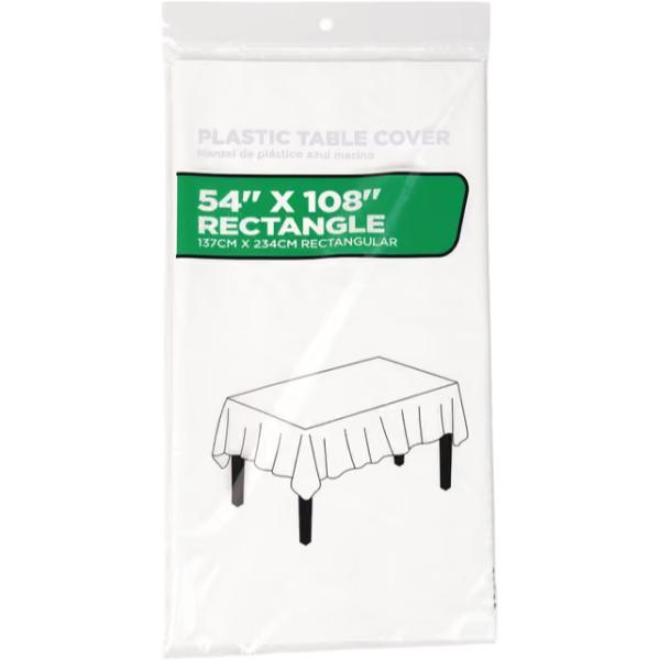161490 54 x 108 in. White Rectangular Plastic Table Cover