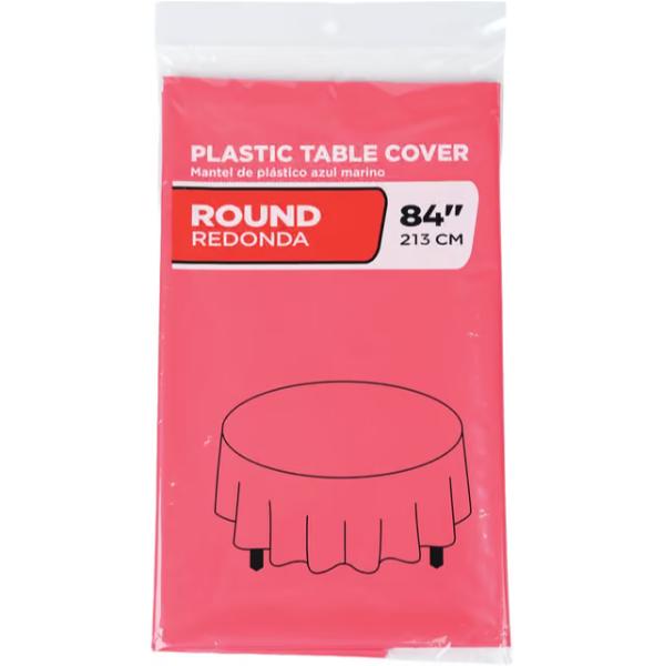 161524 84 in. Red Round Plastic Table Cover