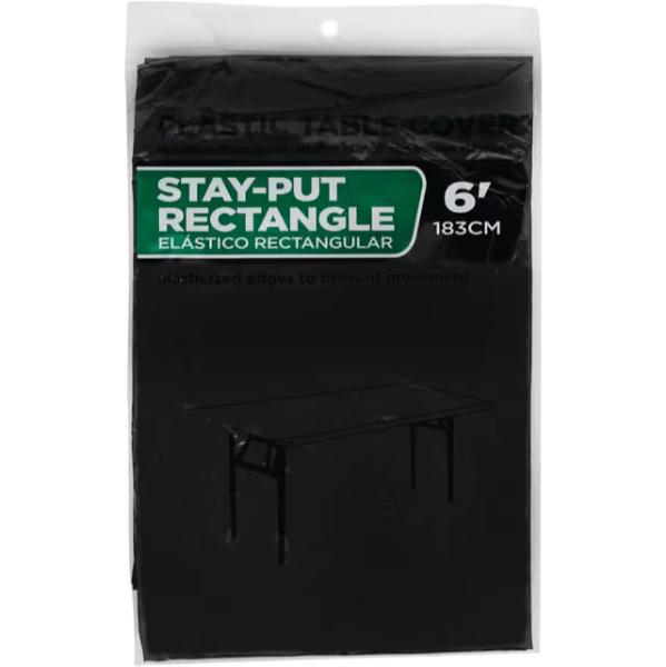 161563 6 ft. Black Stay-Put Fitted Rectangular Table Cover