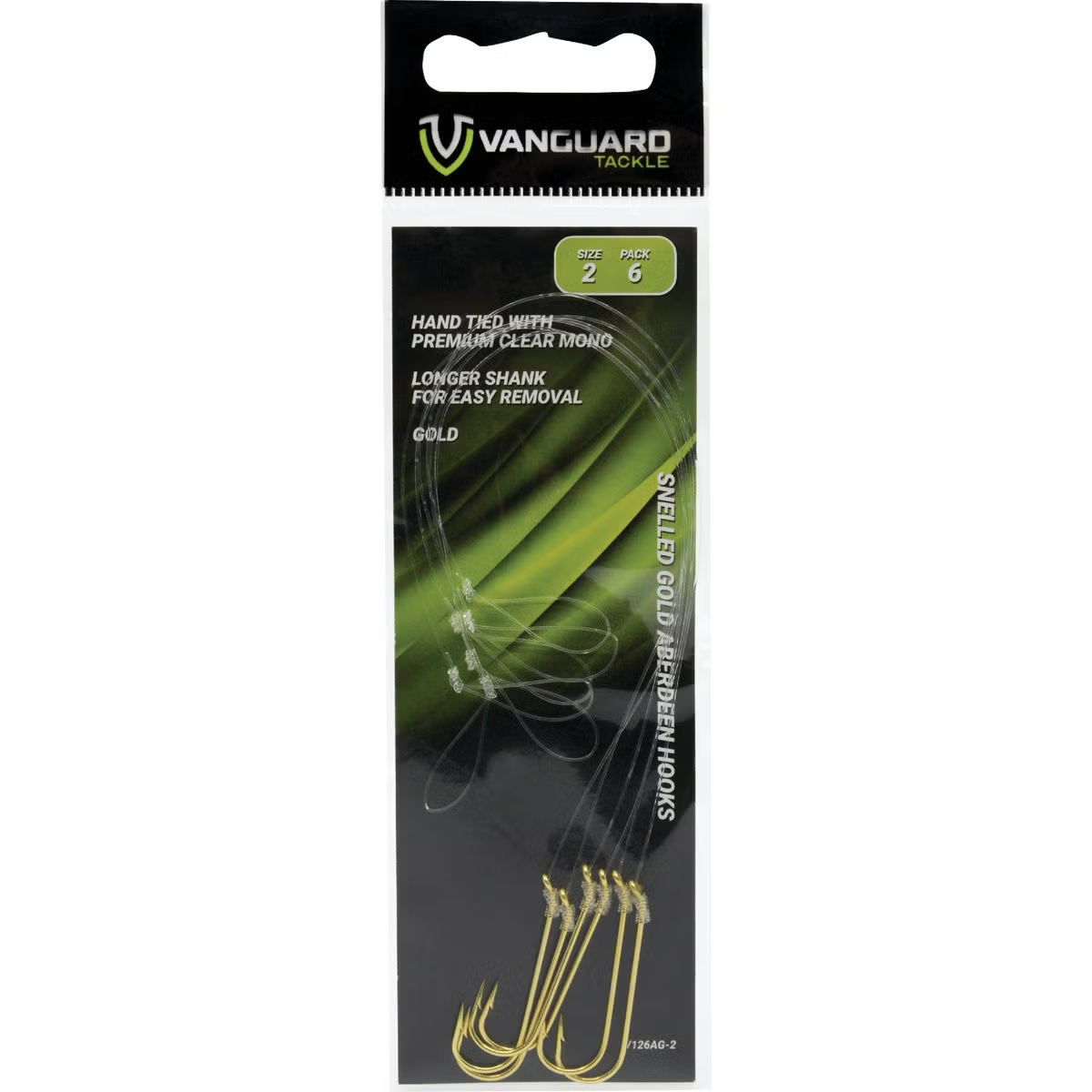 160931 Vanguard Snelled Gold Aberdeen Hooks with Mono Line - Size 2 - 60 Piece