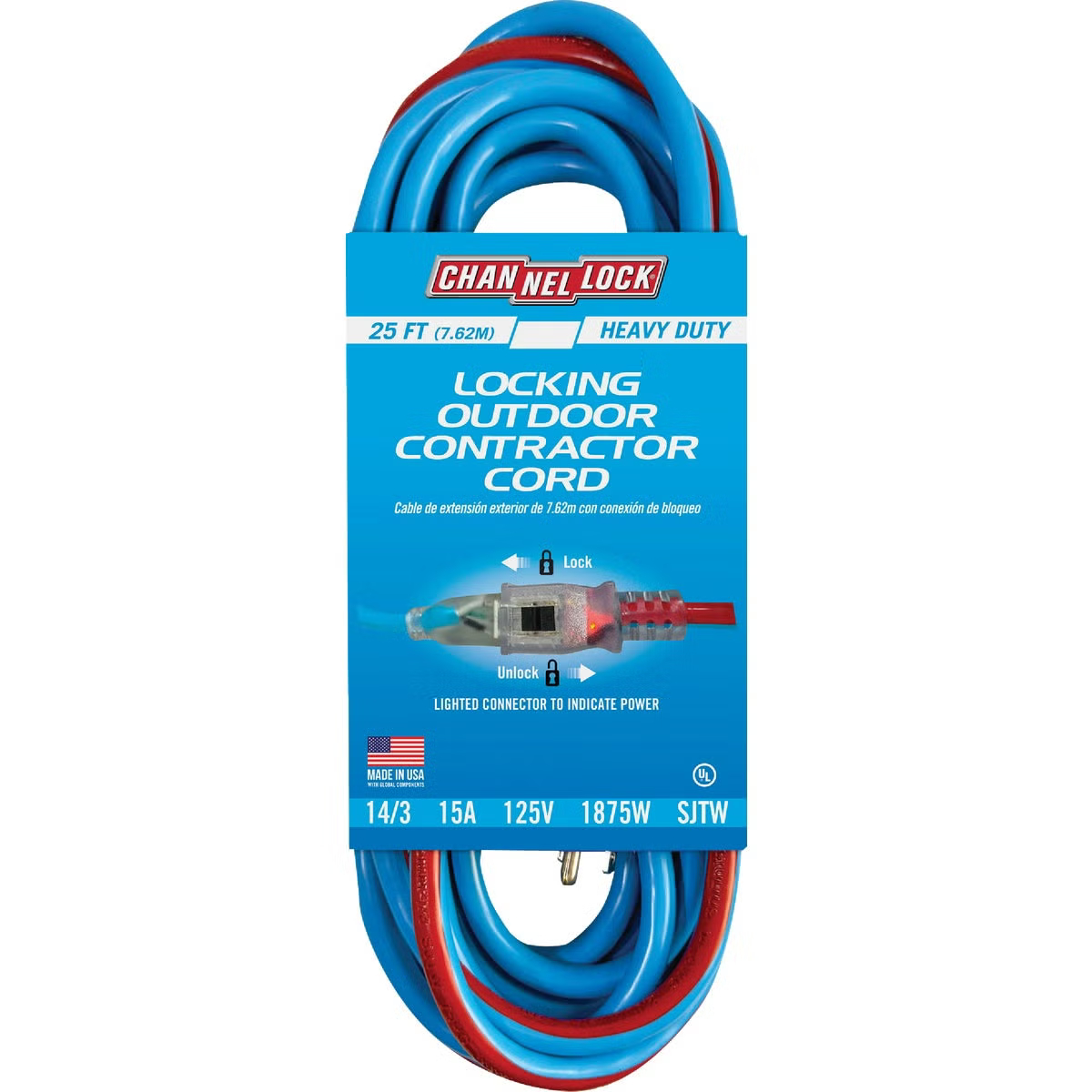 159307 25 ft. 14-3 Gauge Outdoor Extension Cord - Heavy Duty Power Cable, Blue