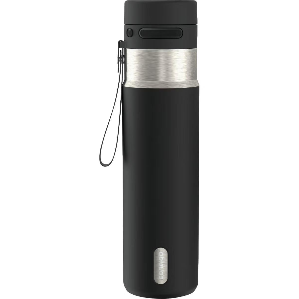 ell Brands 165572 24 oz Contigo AutoPop Leakproof Insulated Stainless Steel Water Bottle with Carry Strap & Shaker Ball, Black