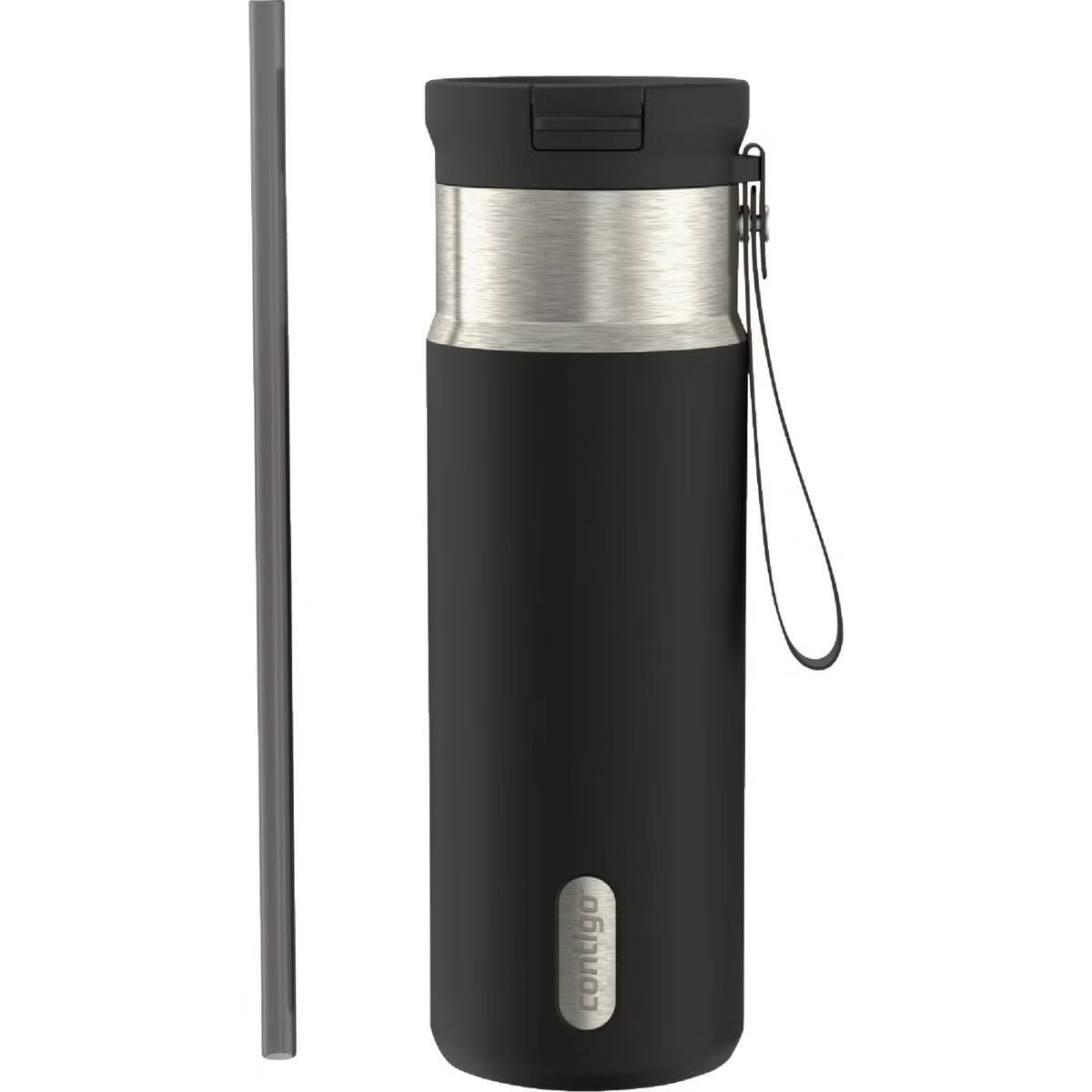 ell Brands 165573 20 oz Contigo SnapSeal Leakproof Stainless Steel Water Bottle with Reusable Straw, Black