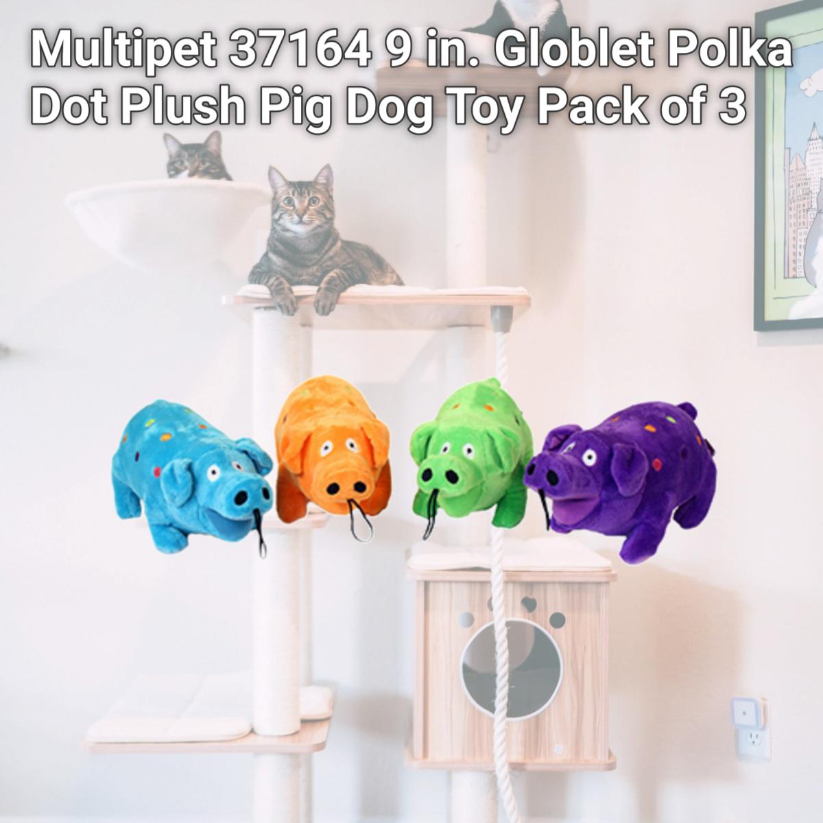 Picture of Multipet 37164 9 in. Globlet Polka Dot Plush Pig Dog Toy Pack of 3