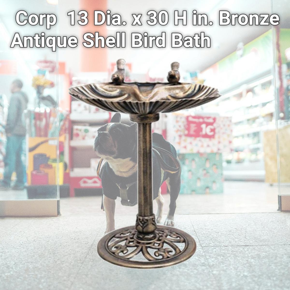 Picture of Alpine Corp TIZ122 13 Dia. x 30 H in. Bronze Antique Shell Bird Bath