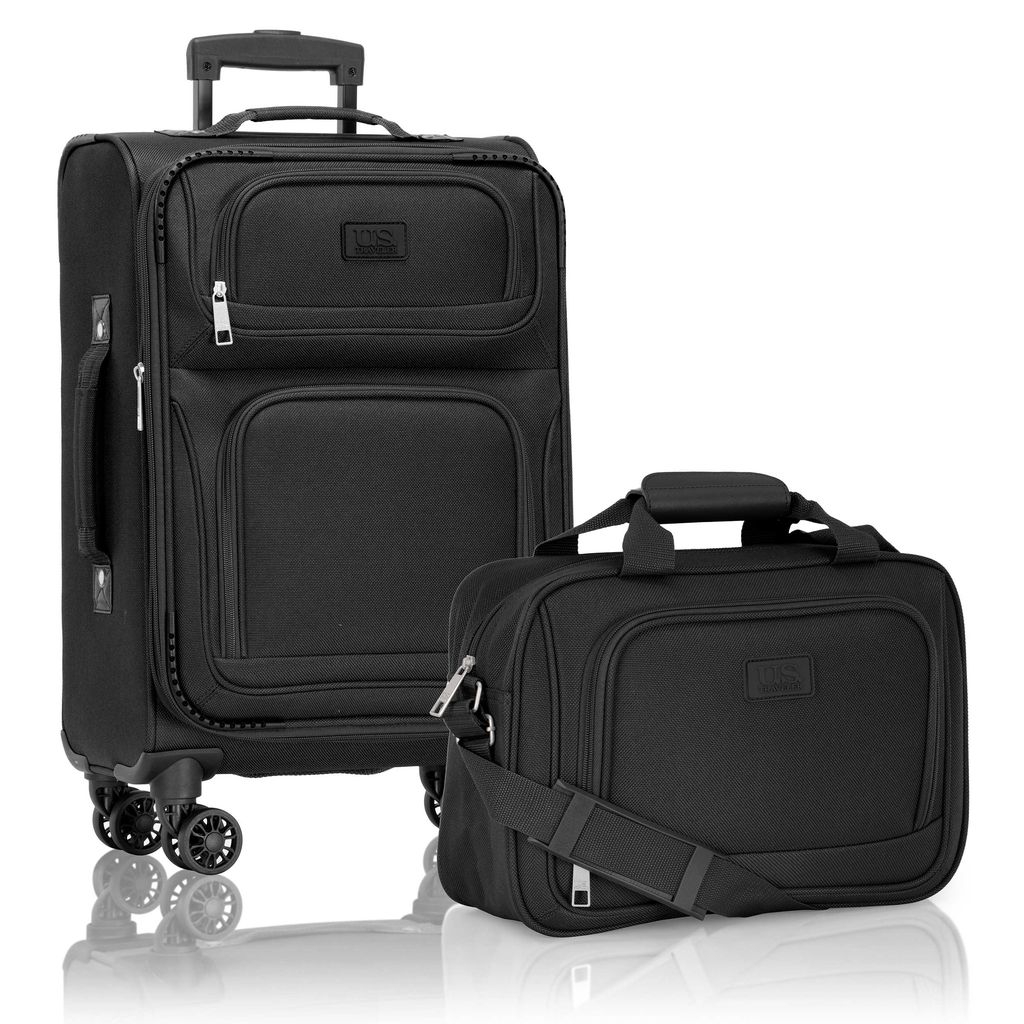 US08148K 21 & 14 in. Rio Rugged Fabric Expandable Carry-on Spinner Luggage Set with Tote, Black - 2 Piece