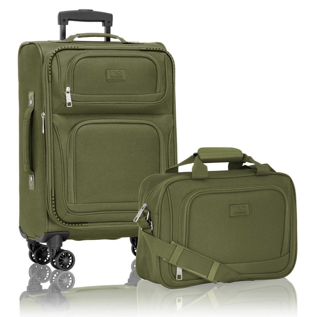 US08148E 21 & 14 in. Rio Rugged Fabric Expandable Carry-on Spinner Luggage Set with Tote, Green - 2 Piece