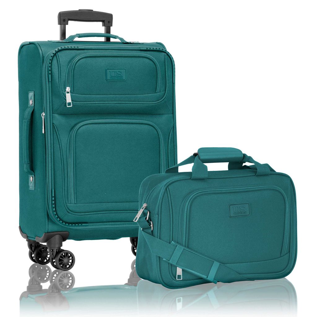 US08148T 21 & 14 in. Rio Rugged Fabric Expandable Carry-on Spinner Luggage Set with Tote, Teal - 2 Piece