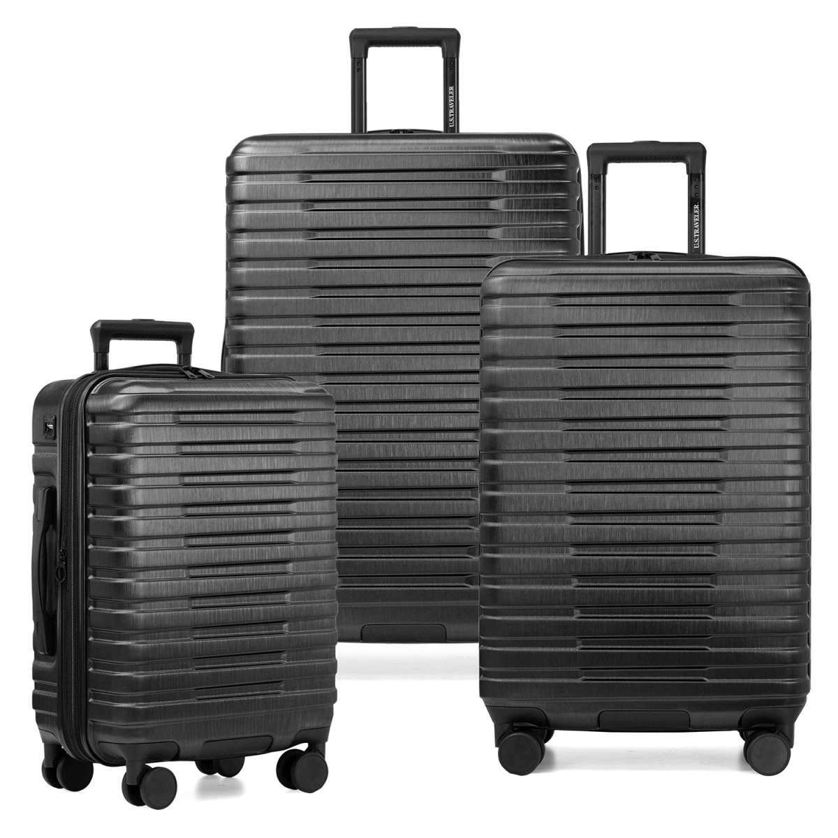 US09181K 22, 26 & 30 in. Boren Hardside Rugged Spinner Luggage Set with USB Port - Black - 3 Piece