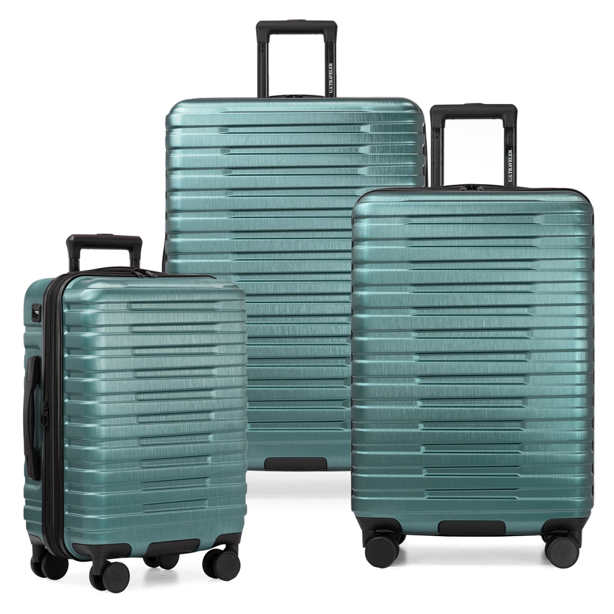US09181E 22, 26 & 30 in. Boren Hardside Rugged Spinner Luggage Set with USB Port - Teal - 3 Piece