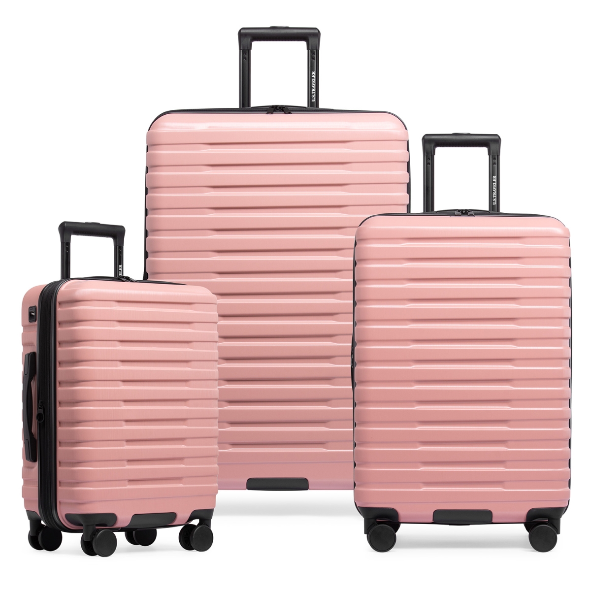 Picture of U.S Traveler US09181R 22&#44; 26 & 30 in. Boren Hardside Rugged Spinner Luggage Set with USB Port - Rose Pink - 3 Piece