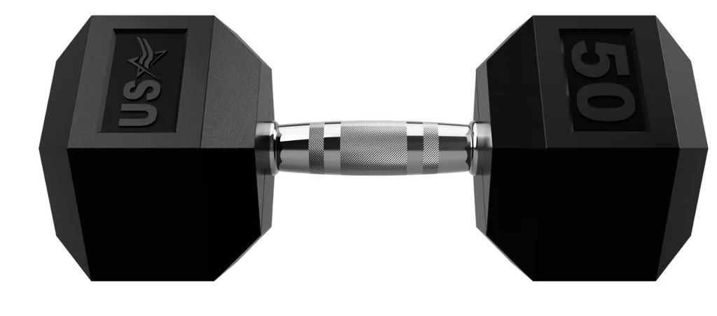 HD-070R 70 lbs Rubber Encased Hex Dumbbells - Steel