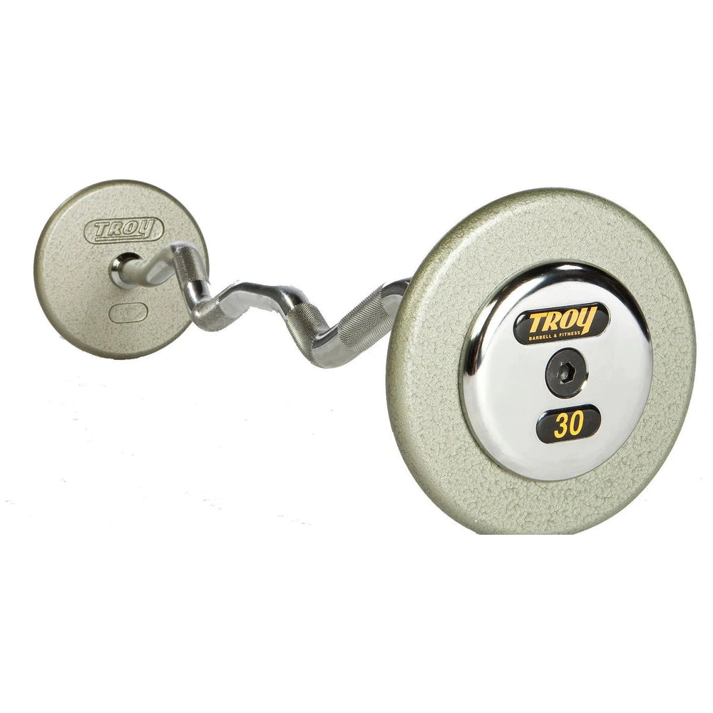 Troy HZB-100C 100 lbs Pro-Style Hammertone Gray Curl Barbell with Chrome End Caps