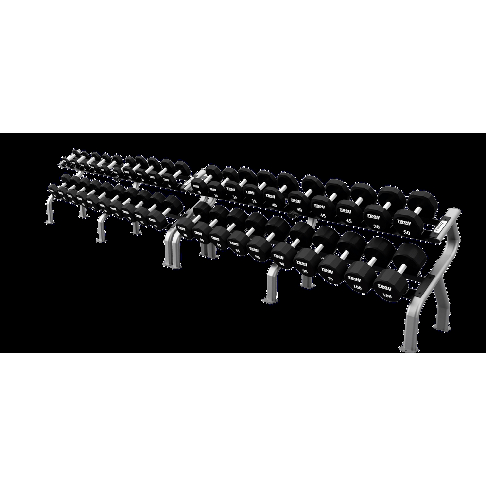 Troy COMMPAC-TSDU100 100 lbs 12 Sided Urethane Dumbbell with 2 Rack, Black