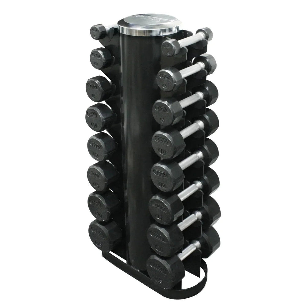 Troy VERTPAC-TSDR25 3-25 lbs 12 Sided Rubber Dumbbell with 1 Rack, Black