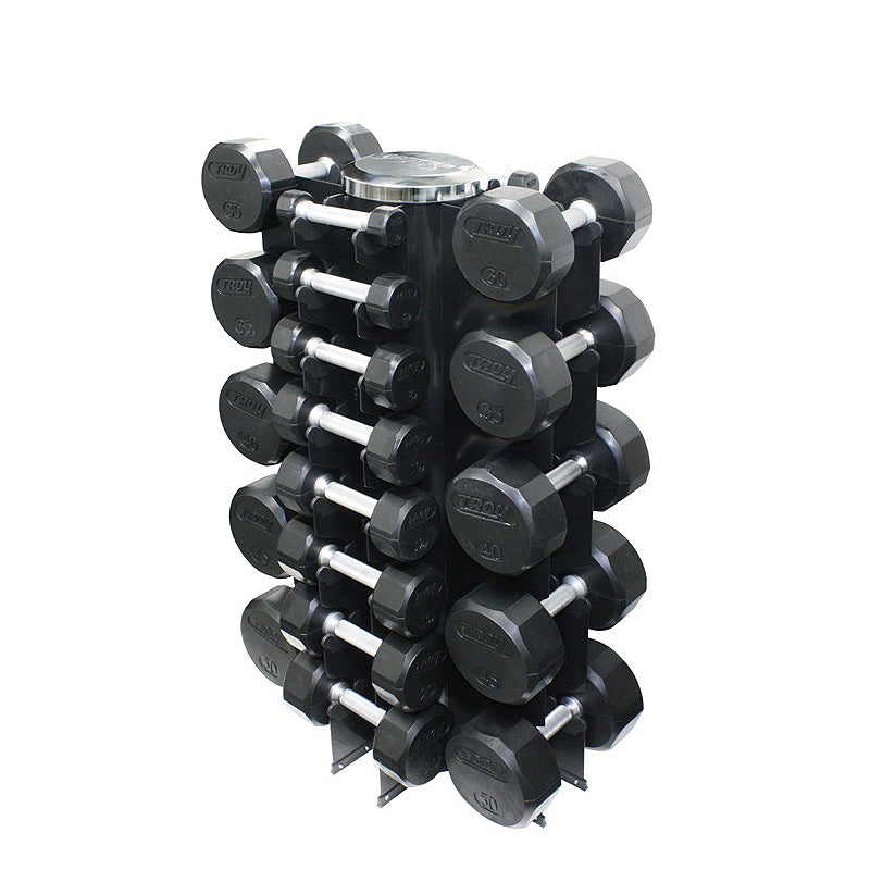 Troy VERTPAC-TSDR50G 3-50 lbs 12 Sided Rubber Dumbbell with 1 Rack, Black