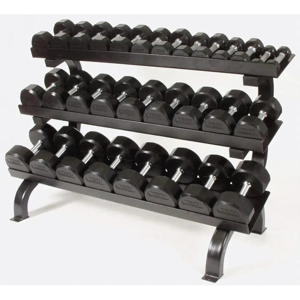 Troy VERTPAC-TSDR75 3-75 lbs 12 Sided Rubber Dumbbell with 1 Rack, Black