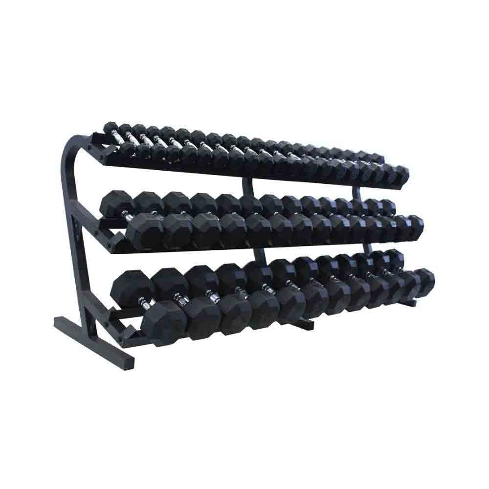 VERTPAC-HDR100 100 lbs 6 Sided Hex Rubber Dumbbell with 1 Rack, Black