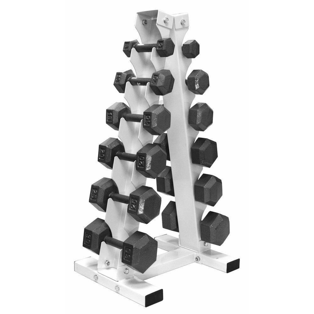 VERTPAC-HDR30 5-30 lbs 6 Sided Hex Rubber Dumbbell with 1 Rack, Black
