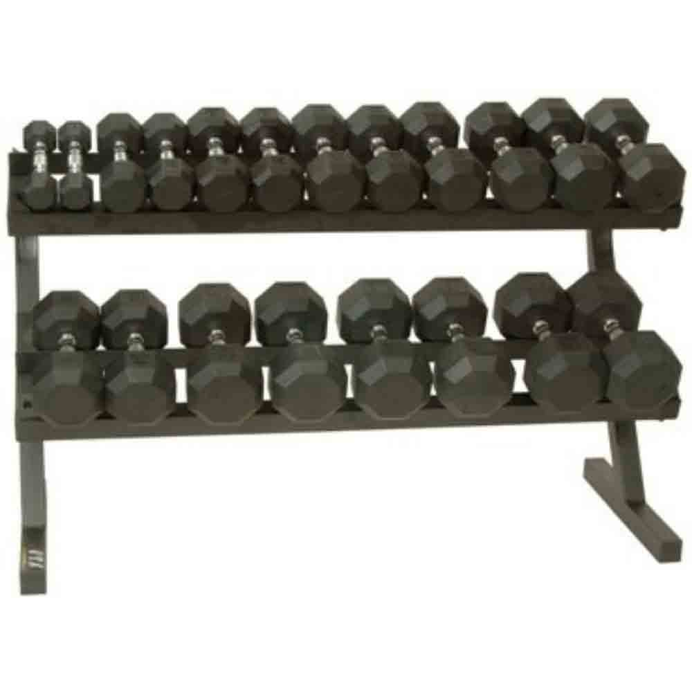 VERTPAC-HDR50 5-50 lbs 6 Sided Hex Rubber Dumbbell with 1 Rack, Black