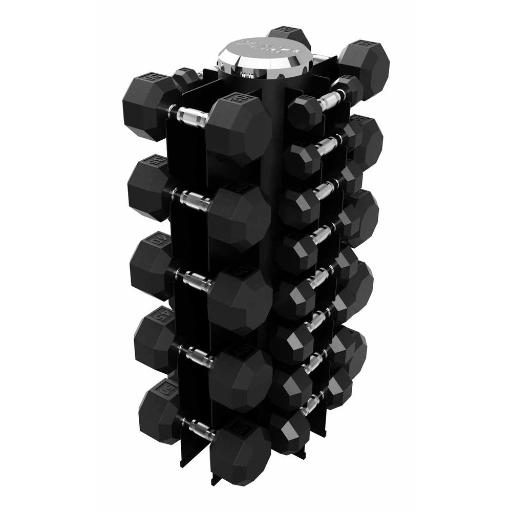 VERTPAC-HDR50G 50 lbs 6 Sided Hex Rubber Dumbbell with 1 Rack, Black