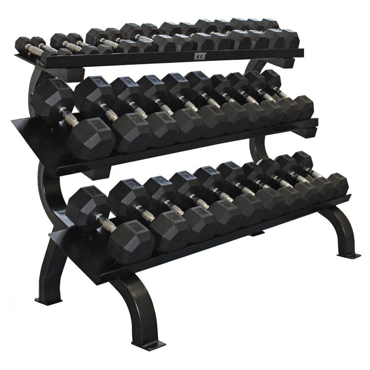 VERTPAC-HDR75 5-75 lbs 6 Sided Hex Rubber Dumbbell with 1 Rack, Black