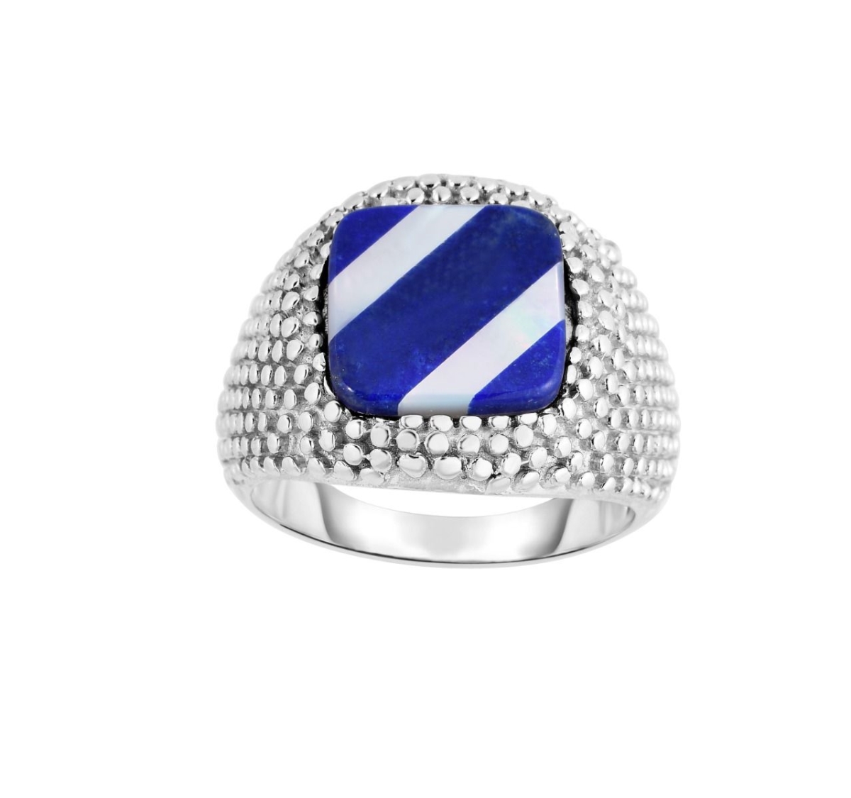 Picture of Royal Chain PGR7255-9 Sterling Silver Mens Lapis & Mother of Pearl Signet Ring&#44; Size 9