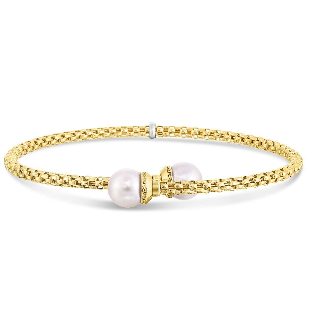 BG3533 14K Yellow Gold Polished Bypass Popcorn Bangle with 8.5 mm Ball River White Pearl -  Royal Chain