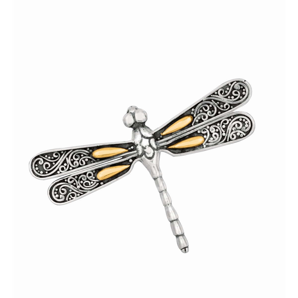 SILCH6081 18K Sterling Silver Polished Dragonfly Byzantine Pendant -  Royal Chain